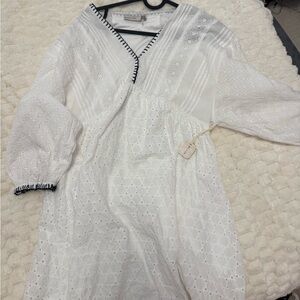 Black tape new White Eyelet Dress with Black Trim